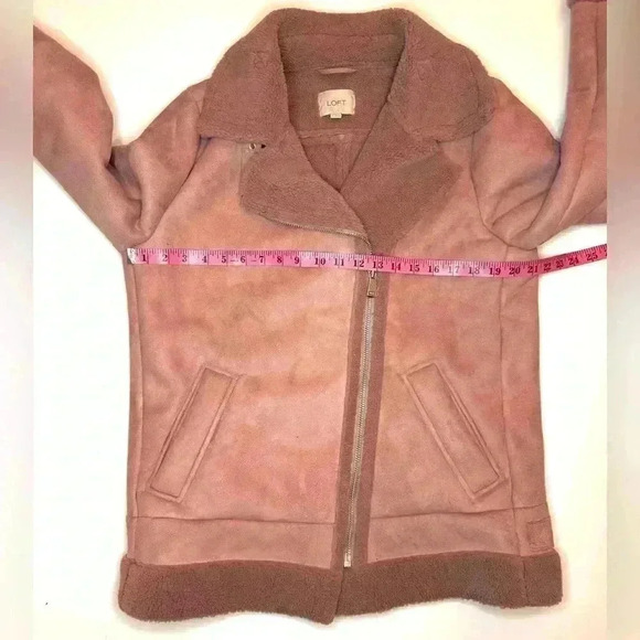 LOFT Women’s Pink Faux Suede Moto Aviator Sherpa Jacket Size- M - Picture 5 of 11